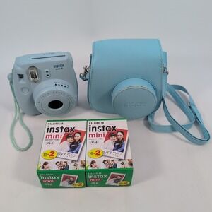 Fujifilm Instax Mini 8 Camera Instant Film Camera Blue w/ Case & 2 Film Tested